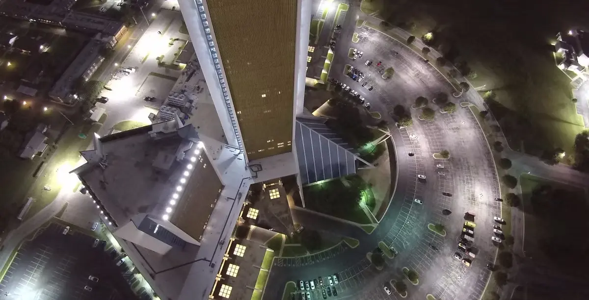 Night aerial view of the data centre facility housing VoIP Country hardware